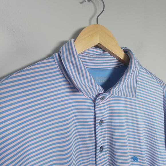 Onward Reserve Mens L Blue Pink Striped Short Sleeve Polo Golf Shirt - Picture 1 of 10